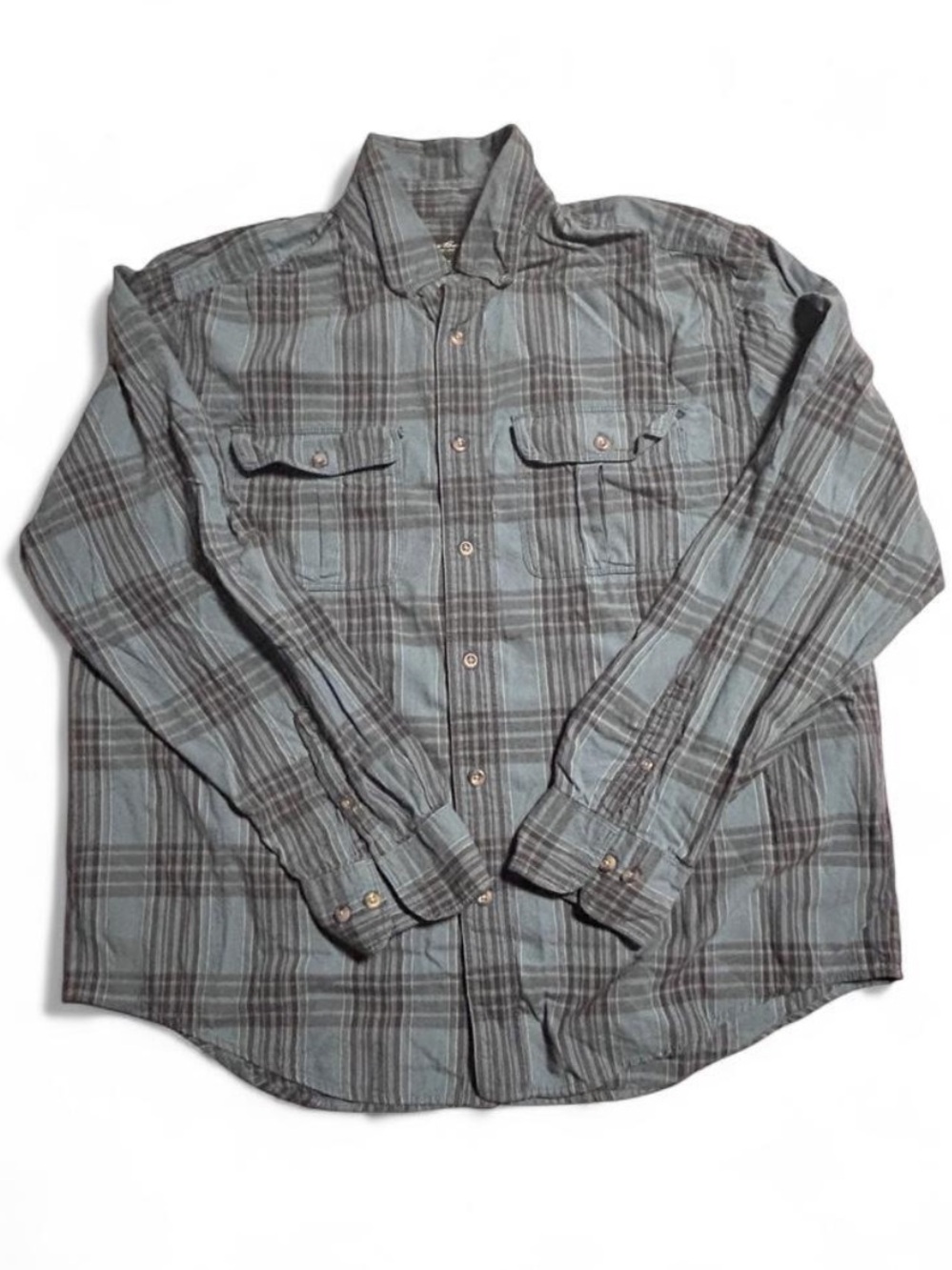 Classic Eddie Bauer Men's Plaid Button-Up Shirt - Gray Blue - XL
